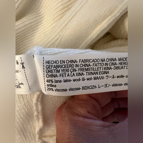 Massimo Dutti cream v-neck ribbed knot wool cashmere blend sweater sz S coquette - Picture 4 of 8